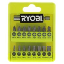 Ryobi – Set de 17 punteras para taladro – Compatibles con múltiples marcas – Tornillos y brocas incluidas