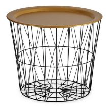 Mesa Auxiliar Negro Dorado Metal 52 X 40 X 52 Cm