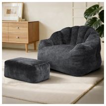 Canapé Paresseux En Forme De Pétale – Chenille Brillante Ultra-douce, Avec Pouf Assorti – Gris