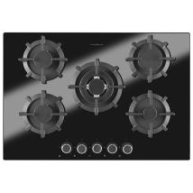 Oranier Piano Cottura A Gas 5 Fuochi Da Incasso 75 Cm Vetroceramica Nero Griglie Ghisa
