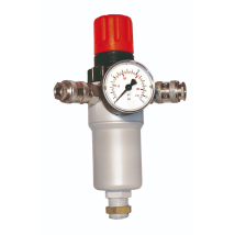 Regulador de presión y filtro Cevik Pro CA-950/1 – 2 salidas – Macho 3/8" – Presión máxima 0-12 bar – Flujo de aire 180 l/min