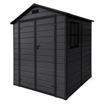 Ecd Germany Casetta Da Giardino 5 M³ In Plastica Con Pavimento E Tetto A Due Falde, 151x182x220 Cm Grigio Scuro, Capannone Da Esterno Impermeabile Con