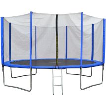 14ft, Blue Evre Outdoor Trampoline With Zip Enclosure Net Padded Spring Cover And Ladder