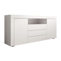 Buffet Bas 2 Portes 3 Tiroirs 160x72x35cm – Finition Mélamine Mate – Système D'Ouverture Push-click – Meuble De Rangement Blanc – Lettiemobili