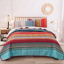 Cubrecama Acolchado Bohemio Para Cama Doble, 3 Piezas, Reversible, De Microfibra Suave, 220 X 240 Cm