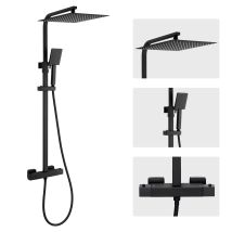 Auralum Max - Sistema De Ducha Negro Conjunto Completo Con Termostato, Conjunto De Ducha De Lluvia Con Cabezal De Lluvia De 12 Pulgadas, Ducha De Mano