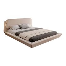 Lettiemobili - Letto Matrimoniale Sospeso Con Testiera Con Rete A Doghe Beige Letto In Legno E Lino Modello Diana Per Materasso 180x200