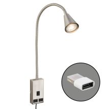 Justra Lampe De Lecture, Orientable, 2 Ports Usb, Alimentation Par Fiche, Nickel Mat, 48,5 X 6 X 42,5 Cm - Briloner
