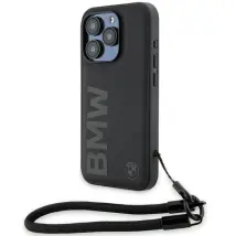 Bmw Bmhcp15l23rmrlk Iphone 15 Pro 6.1 Negro/negro Funda Rígida De Cuero Con Logotipo Distintivo Y Cordón