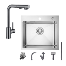 Cecipa Max - Spülbecken Mit 1 Becken 50×45cm Edelstahlspüle Gebürstete + Küchenarmatur Mit 2 Strahlarten Grau Ausziehbarer Spültischarmatur, Höhe 345 