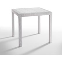 Tavolo Da Giardino In Plastica Quadrato Dallas Effetto Rattan - Bianco