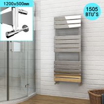 Elegant - 1200 X 500 Chrome Flat Panel Heated Towel Rail Bathroom Radiator