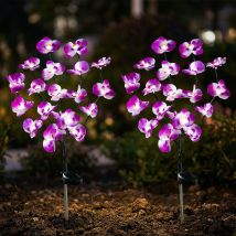 Lampes Solaires D'Extérieur Led Lampe Solaire De Jardin Fleur De Jardin Piquet De Terre, Inox Violet Blanc Noir, 1x Led Blanc Froid, H 75 Cm, Set De 2