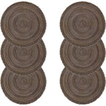 Set mit 6 runden Platzsets aus geflochtener Baumwolle, waschbar, hitzebeständig, rutschfest, 38 x 38 cm, braun
