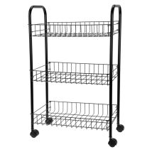 Verdulero 3 pisos metal negro – Estable y duradero – Ruedas de plástico – Ideal para almacenar frutas y verduras