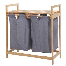 Hegele - Corbeille À Linge Hhg-731, Bambou, 2 Compartiments, 74x64x33cm, 70l, Gris Foncé