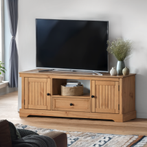 Mercers Furniture – Country 2 Door 1 Drawer Widescreen TV Unit – Solid Pine – Antique Finish – Cable Management – Flat Pack Assembly
