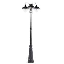 Farola De Jardín Moderna 3 Luces Lámpara Poste Camino Exterior Aluminio Material Sintético Negro Banka