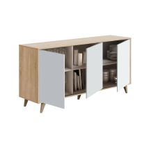 Anrichte Arvada, Modernes Sideboard Mit 3 Türen Und Einlegeböden, Küchenbuffet, Wohnzimmer-design-buffet, Cm 154x40h75, Eiche Und Weiß