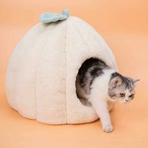 Igloo-shaped Dog And Cat House With Removable Cushion - Medium Size - Beige