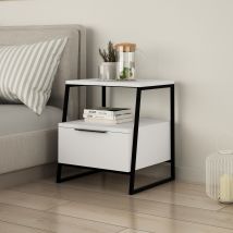Pal Nachttisch mit Schublade – Weiß – Holz – 40cm x 30cm x 50cm