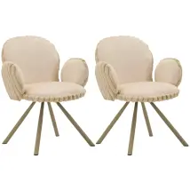 Set 2 Sedie Da Pranzo Seduta Imbottita In Tessuto Crema Con Braccioli