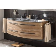 Lanzet Classico Badmöbel Set 2-teilig, 140cm Breit, Hellbraun, Grau-metallic-06364145