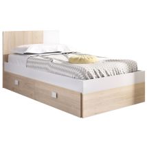Cama juvenil con 2 cajones – Diseño bicolor blanco/natural – 97 cm ancho – 196 cm largo – Ideal para habitación infantil