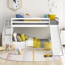 Modernluxe - Bunk Bed With Stairs, Slide And Storage, Mid Sleeper, 90x190cm Children Bed 2 Drawers In The Steps, White