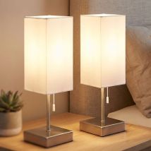 Lampe De Table Tissu Usb C Lampe De Salon Interrupteur À Tirette Fonction De Charge, Métal, 1x Douille E27, Lxlxh 10x10x35 Cm, Lot De 2