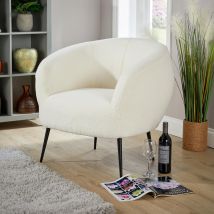 Cozy Round Back White Faux Fur Accent Chair Plush Seating Modern Home Decor