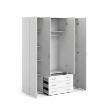 Kleiderschrank Mit Vier Türen Und Drei Schubladen, Farbe Weiß, Maße 154 X 200 X 49 Cm