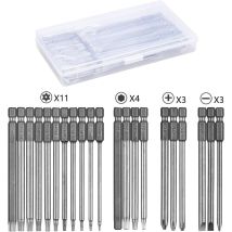 Ccykxa Schraubendreher-bits 21-teilig, Magnetischer Schraubendreher-bit 100 Mm Lang, Torx T6-t40, Sechskant 3 Mm-6 Mm, Phillips Ph2, Schlitz 4 Mm-6 Mm