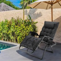 Klappbarer Gartenliegestuhl, Verstellbare Sonnenliege Mit Wasserdichtem Kissen Und Abnehmbarer Kopfstütze, Getränkehalter - (1xstuhl, Schwarz)