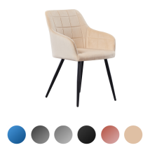 Chaise De Salle À Manger En Velours Camden Lux Simple Avec Accoudoirs - Chaise Rembourrée Avec Pieds En Métal Pour Salle À Manger, Cuisine - Crème