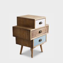 Mesita De Noche Shabby Chic De Madera Con 3 Cajones Victoria