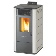 Stufa A Pellet Foco Bianco - Basic Steel 10 - Classe Energetica A+ - Stile Minimale - Ventilazione Frontale