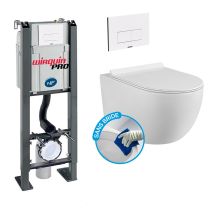 Wc-komplettpaket Ohne Flansch Freistehendes Bati + Weißes Becken Ohne Flansch + Weiße Platte Design