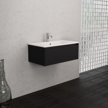 Inda - Mobile Bagno 80 Cm Nero Opaco Con 1 Cassetto E Lavabo