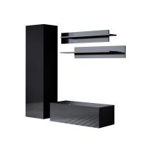 Mobile Da Soggiorno Mobile Tv Parete Composizione Set Salotto 160cm Modello Luke 1b Nero Finitura Lucida