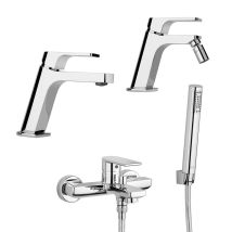 Set Miscelatori Lavabo + Bidet + Gruppo Vasca Jacuzzi Rubinetteria Twilight Ottone Cromato Per Piletta Di Scarico