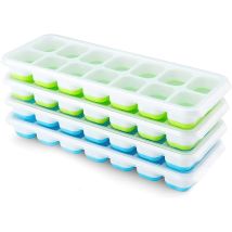 Perle Rare - Pack Silicone Ice Cube Trays With Lid, Space Saving And Stackable, Lfgb Certified And Bpa Free, Square Easy Remove Ice Cube Trays Blue/