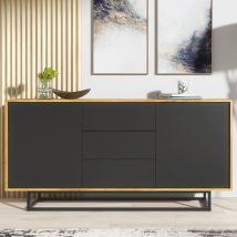 Olivia Furniture - Vista Sideboard 140cm - Dark Oak With Black Matt Doors