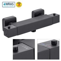 Buyaparcel - Matt Black Thermostatic Bath Bar Mixer Shower Valve Square Bottom Outlet 150mm