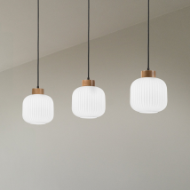 B-Ware Lamkur Pendelleuchte Hängeleuchte Harmony Opalglas Eiche Dreiflammig Led E27