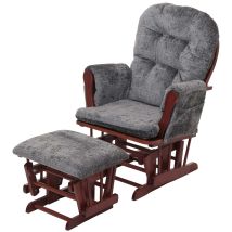 Non Utilizzato] Poltrona A Dondolo Hhg 009 Sedia Relax Poggiapiedi Stoffa/tessuto Ciniglia (465g/m²), Grigio Scuro, Struttura Scura