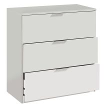 Cassettone 3C 80x38x77 cm Bianco – 3 Cassetti – Laminato – Maniglie in Alluminio – Mobile Moderno per Camera da Letto o Salotto