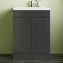 Sky Bathroom - 800x600mm Anthracite Vanity Unit With Storage Spacesoft Close Doorswhite Artificial Stone Basin