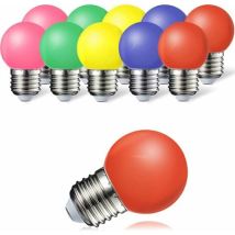 Packung Mit 10 E27 Led-farblampen, 1w Farblampe, 100lm, Energiesparlampe, 360° Abstrahlwinkel, Rot, Gelb, Blau, Grün Und Rosa [energieklasse A]