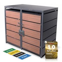 Albatros Mülltonnenbox 2er Holzdekor, 120l Bis 240l, Für Zwei Tonnen, Mülltonnenverkleidung Aus Verzinktem Metall Mit Holzoptik
